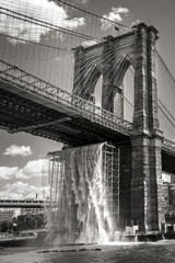 Brooklyn Bridge with waterfall installation
