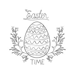 easter time poster with easter egg surrounded by branches crown in monochrome silhouette