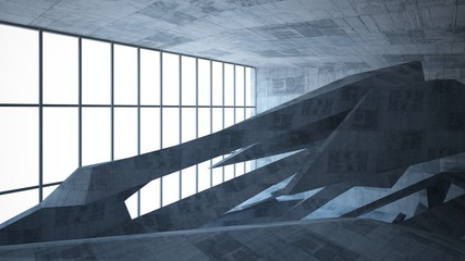 Abstract white and concrete interior multilevel public space with window. 3D illustration and rendering.