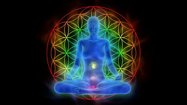 Aura, chakra activation, enlightenment of mind in meditation, symbol flower of life - animation with uhd / 4k resolution
