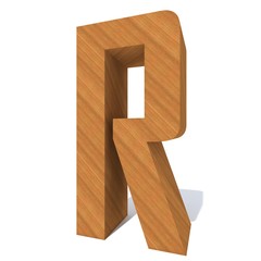Conceptual wood or wooden brown font or type, timber or lumber industry piece isolated on white background. Educative hadwood material, smooth surface pine handmade sculpted object as 3D illustration