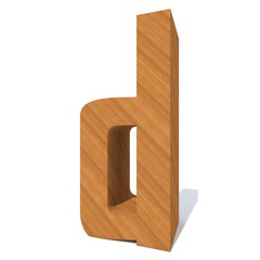 Conceptual wood or wooden brown font or type, timber or lumber industry piece isolated on white background. Educative hadwood material, smooth surface pine handmade sculpted object as 3D illustration