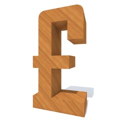 Obraz premium Conceptual wood or wooden brown font or type, timber or lumber industry piece isolated on white background. Educative hadwood material, smooth surface pine handmade sculpted object as 3D illustration