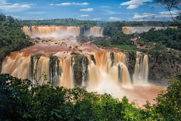 The Iguazu Falls on the Argentine side. Photographed from the Brazilian side. Long Exposure.