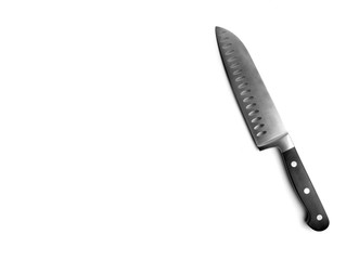Black kitchen knife on the white