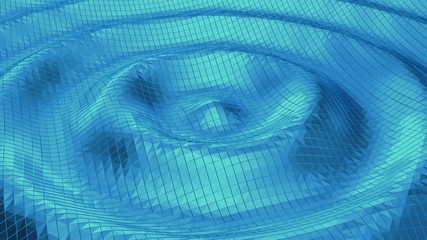 Blue rendered ripples on three dimensional surface.
Loop ready animation of changing wireframe form.