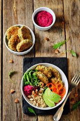 Quinoa Beet Hummus Falafel Bowl