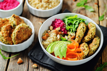 Quinoa Beet Hummus Falafel Bowl