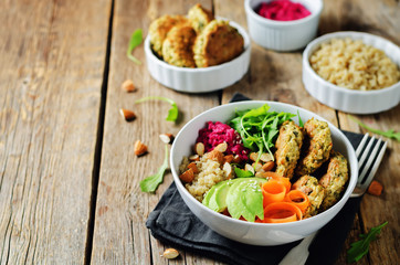 Quinoa Beet Hummus Falafel Bowl