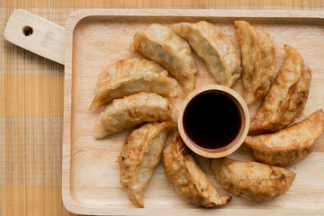 Japanese traditional dish fried stuffed gyoza dumplings