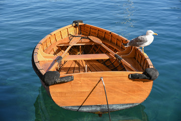 A wooden boat in the sea