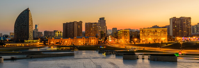 Naklejka premium View of the city with residential houses during a beautiful sunset, Baku, Azerbaijan