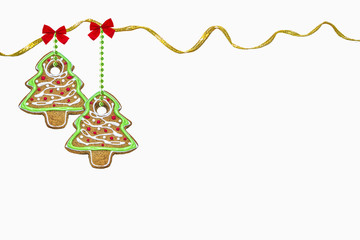 colorful gingerbread cookies isolated on white background.