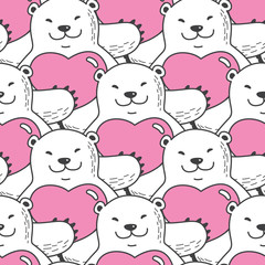 Bear polar bear Seamless Pattern vector hug Heart valentine isolated background wallpaper black pink
