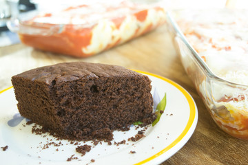 wedge of chocolate sponge cake