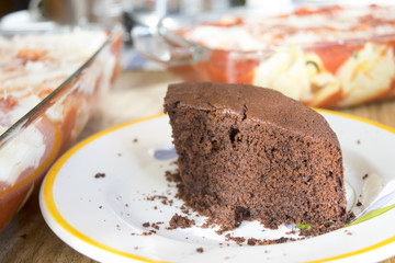 wedge of chocolate sponge cake