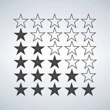 Star raiting icons. Giving five stars raiting flat ldesign.
