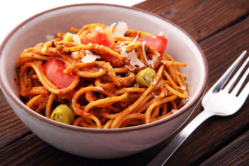 Italian pasta - Bolognese, fresh vegetables - cuisine