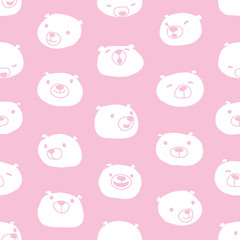 Bear polar bear Face Seamless Pattern vector doodle wallpaper background pink