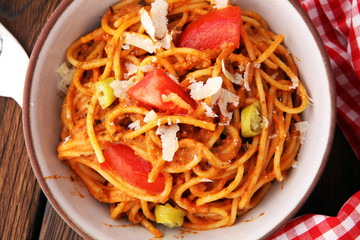 Italian pasta - Bolognese, fresh vegetables - cuisine