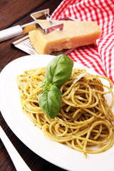 Italian pasta with pesto, spaghetti fresh  cuisine