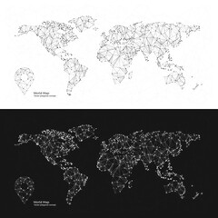 Black and White polygonal World Maps with Pin Icon. Abstract concept of Map for infographics