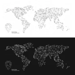 Tuinposter Black and White polygonal World Maps with Pin Icon. Abstract concept of Map for infographics © fim.design