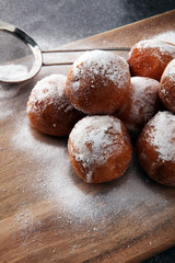 German donuts.  berliner or quarkbällchen with jam and icing sugar.