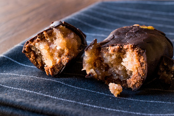 Chocolate Covered Chestnut Dessert with Pistachio. / Kestane Sekeri