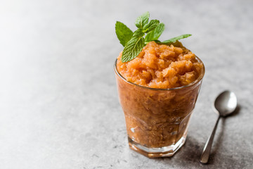 Homemade Italian Mandarin Granita Ice Cream with Mint.