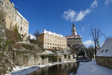 Cesky Krumlov Castle on a clear Winter's Day in Snow
