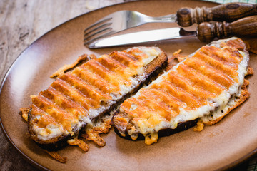 Grilled cheese sandwich, welsh rarebit, selective focus