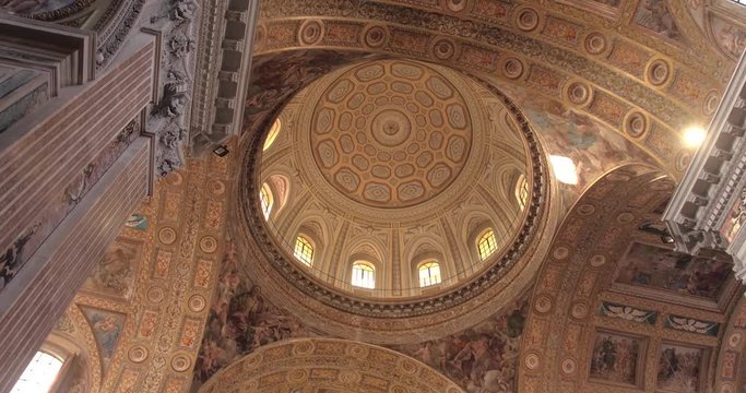 NAPLES, ITALY – JULY 2016 : Video shot of Church of Gesù Nuovo interior on a sunny day with ceiling and windows in view