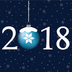 Happy New Year 2018 blue ball snow background card vector