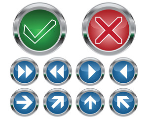 Check mark and navigation buttons on white background