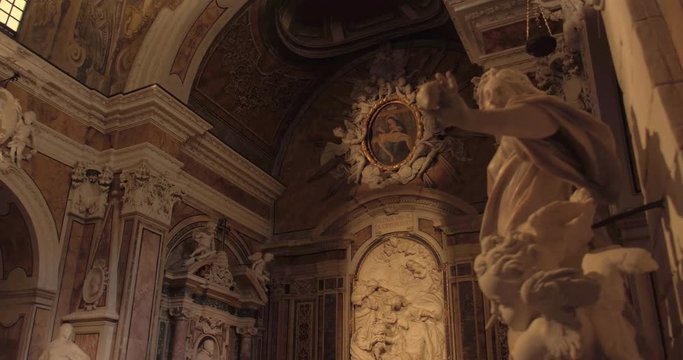 NAPLES, ITALY &ndash; JULY 2016 : Video shot of Cappella Sansevero chapel interior on a sunny day with statues and paintings in view