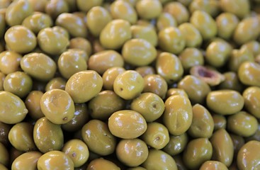 juicy green olives in the market