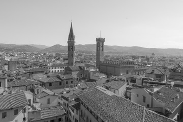 Florence from Palazzo Vecchio, Tuscany, Italy. Black and white effect.