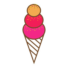 Milk ice cream in the cone. Cartoon cute ice cream icon