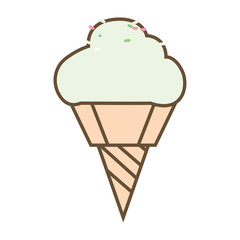Milk ice cream in the cone. Cartoon cute ice cream icon
