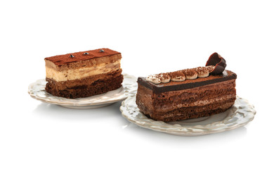 Tasty sweet pastries on white background