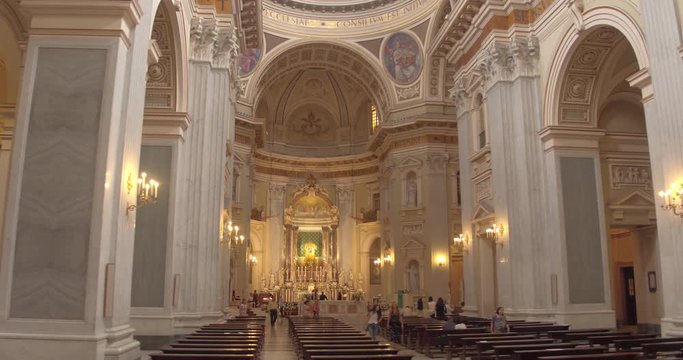NAPLES, ITALY – JULY 2016 : Video shot of Bacilica Reale / San Francesco di Paola interior on a sunny day with main hall and ceiling in view