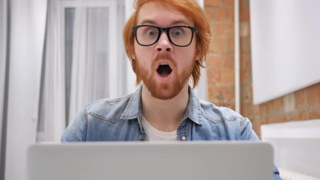 Shocked Redhead Beard Man Reaction at Work to Loss, Wondering