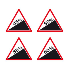 Steep hill mountain traffic road sign set