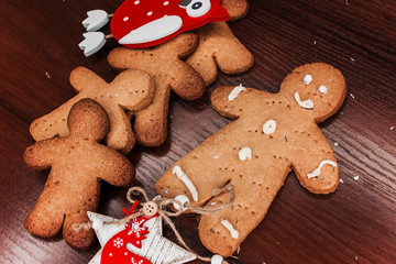 Biscuit boy with bright ornaments for Christmas.