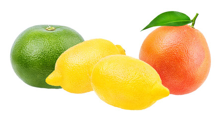 Citrus Fruit Set (grapefruit, sweetie, oroblanco, pomelit,lemon) isolated on white background.