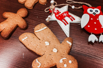 Biscuit boy with bright ornaments for Christmas.