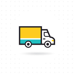 Delivery truck icon. Shipping delivery truck icon for apps and websites. Vector delivery truck icon on white background. Colored flat line vector illustration