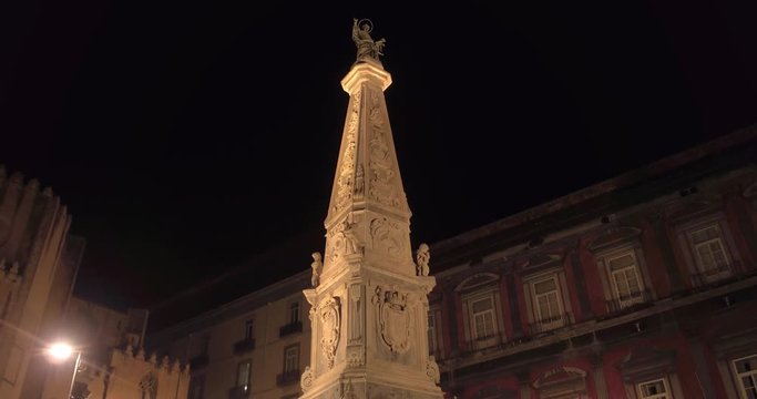 NAPLES, ITALY &ndash; JULY 2016 : Video shot of Obelisco dell'Immacolata / Obelisk at night 