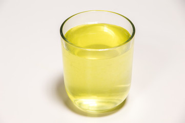 Sodium hypochlorite in glass. Formula NaClO.